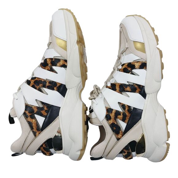 Michael Kors Sneakers Womens Sz 10 Ecru Hero Trainer Animal Print Small Air Mesh - Picture 16 of 16